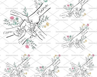 Personalized Up to 6 Kids Floral Mother's Day Holding Hand Svg Png, Mother's Day Floral Svg, Mama Flower Svg, Baby Toddler Kid Nana Hand Svg