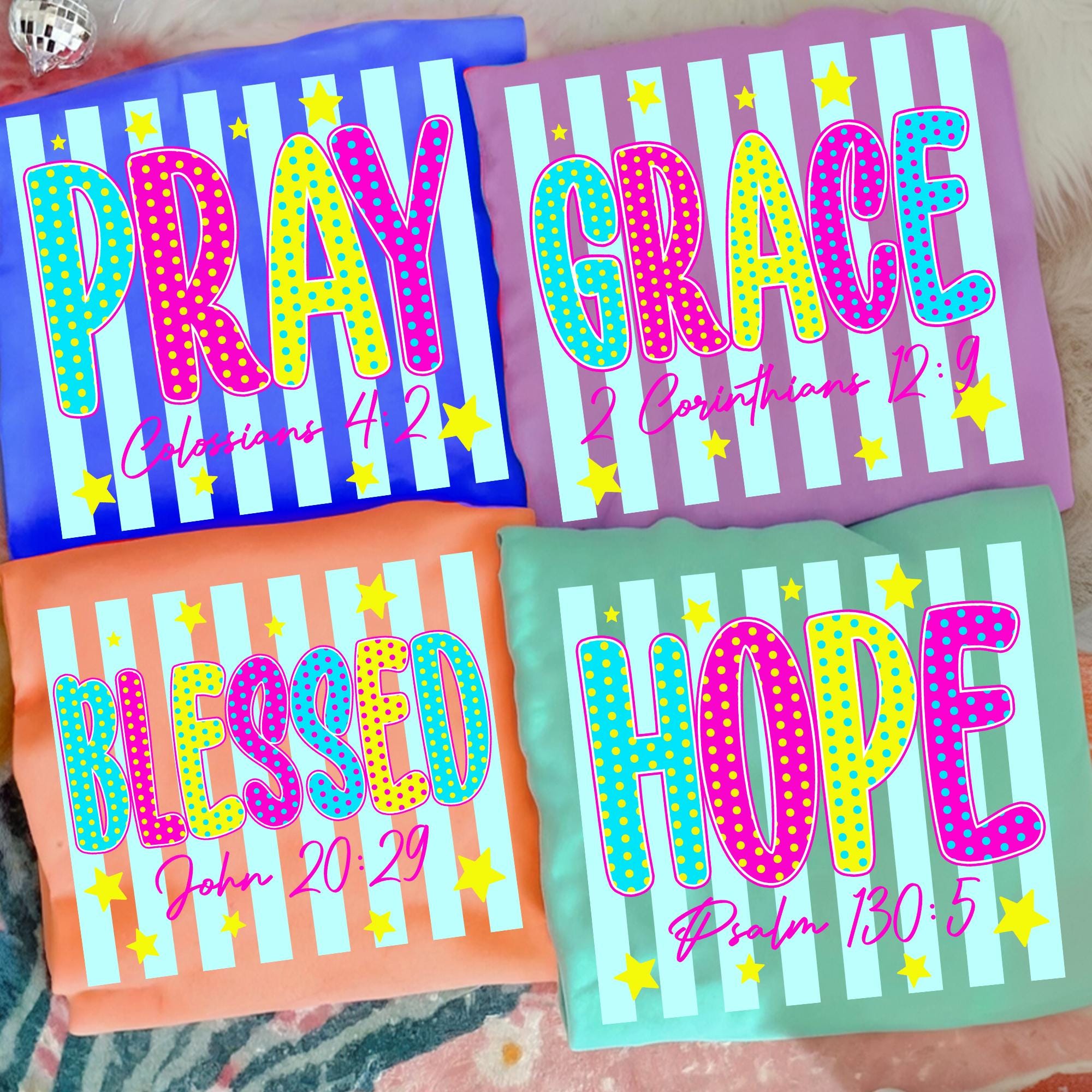 Neon Striped Bible Png Bundle, Grace Joy Pray Believe Design, Jesus ...