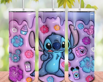 3D inflado dibujos animados 20oz flaco vaso png, flores 3D envolturas de vaso, bebida y comida 20oz envoltura de vaso, sublimación de diseño de café hinchado 3D