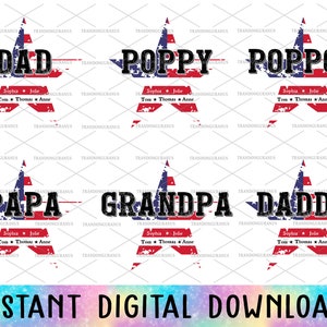 Bundle Personalisierte Vater mit Kinder Namen svg, 4. Juli Papa SVG, amerikanische Flagge, Stars And Stripes, 4. Juli Opa, Vatertag