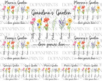 Bundle Personalized Grandma's Garden Png, Grandma Flower Png, Mother's Day Png, Watercolor Floral, Gift For Mom, Diy Birth Month Flower Png