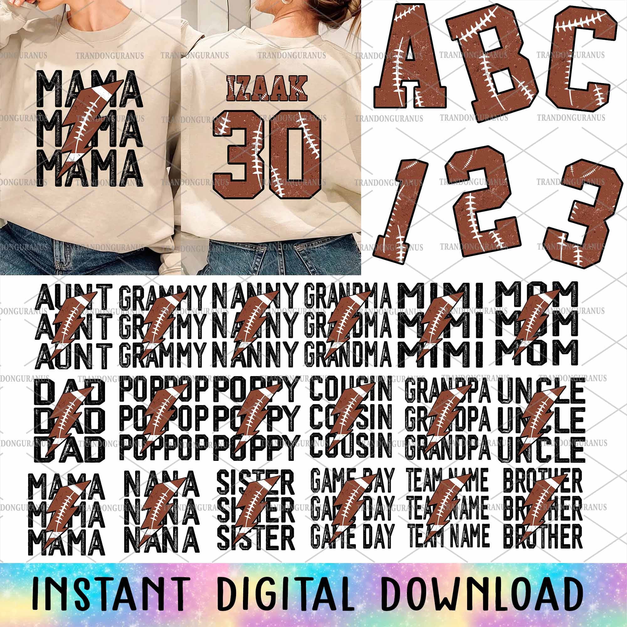 Bundle Personalized Football Mama Png, Mom Lightning Bolt Png, Football Game Day, Happy Mother's Day Png, Football Number And Alphabet Png