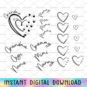 Bundle Custom Grandma Heart Svg, Customized Heart Svg, Mama Love Svg, Gift For Mama, Mom Heart with Kids name Svg, Happy Mother's Day Svg