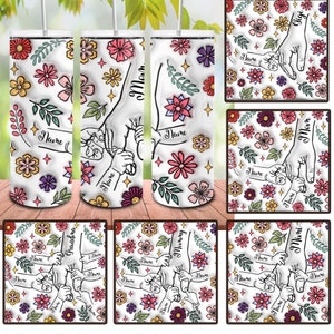 Personalisierte Mutter Hand 3D aufgeblasenen Effekt Tumbler Design, Muttertag Floral 20 Unzen Skinny Tumbler Png, halten Oma's Hand Png