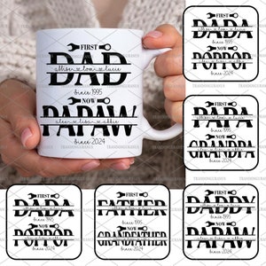 Pacote personalizado primeiro pai agora vovô Svg, dia dos pais Svg, presente para o pai da filha filho, sinal personalizado de crianças, vovô retrô Svg