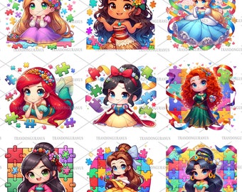 Bundle Princess Autism Png, Autism Awareness Png, Cartoon Autism Puzzle Png, Princess Png, 2nd April Png, Autism Support Png, Neurodiversity