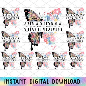 Personalized Bundle Grandma Butterfly Png, Mama, Mimi, Nana, Mom Png, Watercolor Butterflies Png, Flower Png, Mother's Day Png, Custom Name
