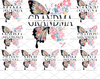 Personalized Bundle Grandma Butterfly Png, Mama, Mimi, Nana, Mom Png, Watercolor Butterflies Png, Flower Png, Mother's Day Png, Custom Name