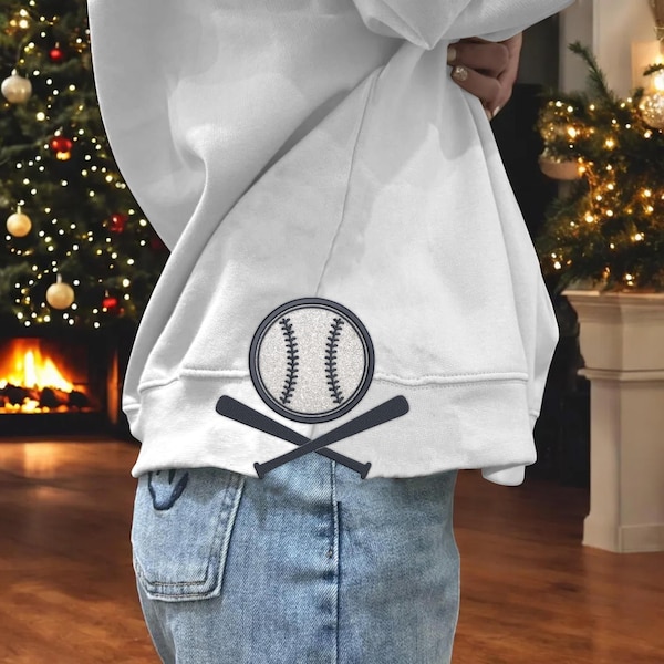 Diseño de sudadera con aplique de lazo lateral de béisbol para bordado a máquina, archivo de diseño de bordado, lazo clásico, lazo de reliquia, aplique de puntada de satén