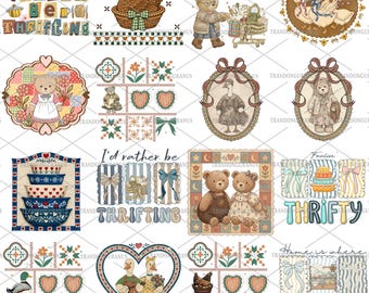 Vintage Thrifted Png Bundle, 90s Inspired, Grandma Core Png, Cottagecore Folk Art Design, Boutique Style, Cozy Retro Animals, Granny Sweater