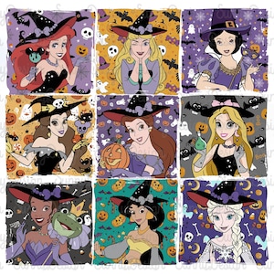 Pacote de Princesas Mágicas de Halloween em PNG, Travessuras ou Gostosuras em PNG, Princesas Bruxas em PNG, Temporada Assustadora em PNG, Bruxa de Halloween em PNG, Halloween Moderno