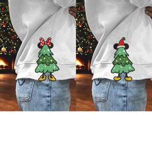 Mouse Christmas Machine Embroidery Design, Seam Side Bow Cartoon Embroidery Sweatshirt Design, Funny Bow Design Christmas Tree