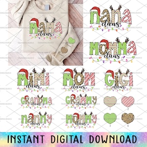Bundel aangepaste naam op mouw PNG, Mama Claus Png, Mama Christmas Png, Kerst Png, Kerstmuts, Retro Kerst Png, Kerstsublimatie