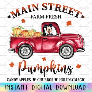 Main Street Farm Fresh Pumpkin Png, Retro Thanksgiving Png, Fall Vibes Png, Mouse Truck Thanksgiving, Autumn Leaf Png, Pumpkin Halloween Png