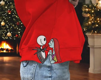 Cartoon Machine Embroidery Design, Couple Side Bow Appliqué Sweatshirt Embroidery Design, Couple Christmas Movies Embroidery Design File