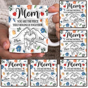 Bundle Custom Mamas Hand halten 3D Aufgeblasene Effekt Tasse Design, Muttertag Blumenbecher, Mama Blumenkaffeetasse Png, Omas Hand halten