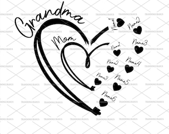 Custom Grandma Heart Svg, Mom Heart with Kids name Svg, Happy Mother's Day Svg, Customized Heart Svg, Mama Love Svg, Gift For Grandma