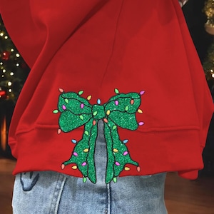 Noeud lumineux de Noël appliqué sur le côté Noeud sur le côté Motifs de broderie machine Noeud coquette de Noël de 4 à 9 po.