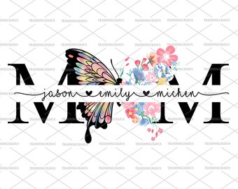 Bundle Personalized Mom Png, Butterfly Design, Mama Floral Png, Watercolor Floral Png, Happy Mother's Day Png, Custom Name, Mama Life Png