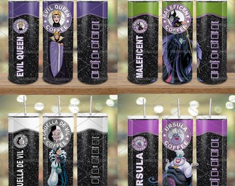 Bundle Villains Wicked 20oz Skinny Tumbler Wrap, Halloween Coffee Tumbler Png, Villain Gang, Bad Girls,Halloween Witches Tumbler Sublimation
