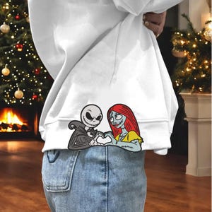 Cartoon Machine Embroidery Design, Couple Valentine Heart Side Bow Sweatshirt Embroidery Design, Couple Christmas Movies Embroidery Design