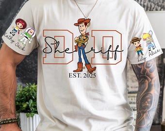 Custom Dad Toy Friend Png, Dad Est with Kid's Name on Sleeve Png, Personalized Dad Png, Custom Dad Sheriff Cartoon Png, Father's Day Png