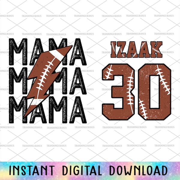 Personalized Name & Number American Football Mama Png, Mama Football Png, Mama Lightning Bolt Png,Happy Mother's Day, Football Game Season