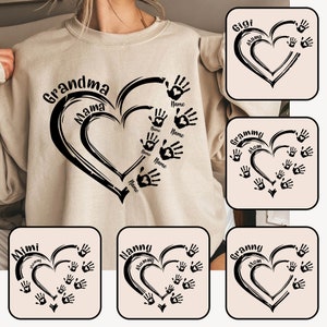 Bundle personnalisé grand-mère maman coeur main impression Svg, Svg main de maman, coeur de maman avec nom chemise enfant, fête des mères Svg, cadeau pour maman, fichier Cricut