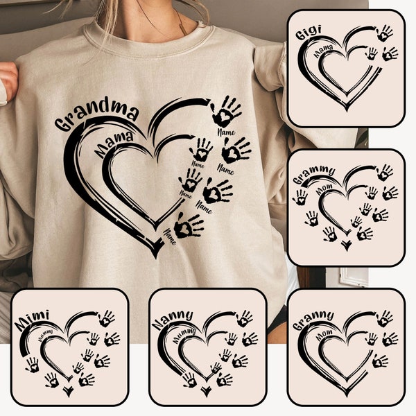 Bundle Custom Grandma Mom Heart Hand Print Svg, Mom Hand Svg, Mama Heart With Kids Name Shirt, Mother's Day Svg, Gift For Mom, Cricut File