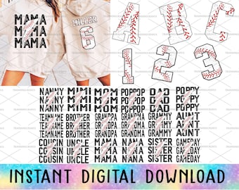 Bundle Custom Baseball Mama Png, Baseball Team Png, Mom Lightning Bolt, Gift For Player, Baseball Number And Alphabet Png, Baseball Game Day