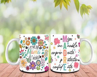 Spanish Mother's Day 11oz Mug Wrap, Floral Mama 11oz Mug, Retro Madre Coffee Mug Png, Gift For Mom, Retro Mama Mug Design, Mother's Day Png