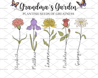 Personalized Grandma's Garden Planting Seeds Of Greatness Png, Grandma Butterfly, Diy Birth Month Flower Png, Mother's Day Png, Gift For Mom