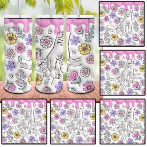 Diseño de vaso de efecto inflado 3D personalizado con la mano de mamá, vaso flaco floral del Día de la Madre de 20 oz Png, vaso con la mano de mamá