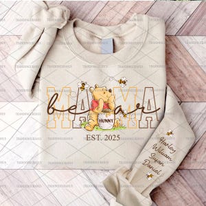 Urso fofo personalizado em PNG, nome personalizado da mamãe e do bebê na manga em PNG, PNG de mãe personalizada, presente para o dia das mães, presente para o dia das mães