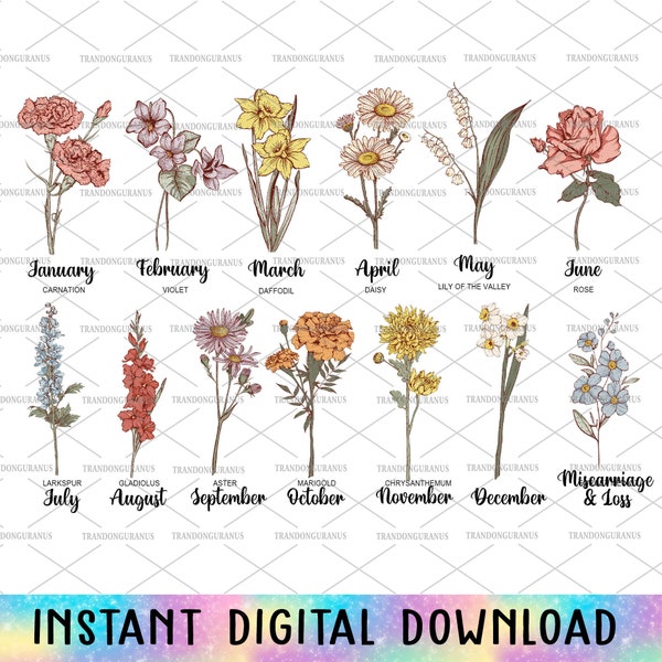 Bundle DIY Birth Month Flowers Png, Grandma's Garden Png, Birth Month Flower PNG, Mother's Day Png, Watercolor Floral Png, Flower Mom Gift