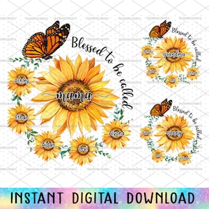 Gepersonaliseerde gezegend om Mama Png te worden genoemd, aangepaste zonnebloemen en naam Png, Mama Flower PNG, Moederdag PNG, aquarel bloemen PNG bundel