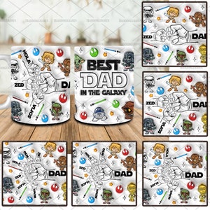 Bester Vater der Galaxie 3D Aufgeblasener Effekt-Becher-Verpackung, Vatertags-Kaffeetasse, Faust-Stoß-Set 11 Unzen Bechervorlage, Papa Hand Fist Bump 11 Unzen Becher Png