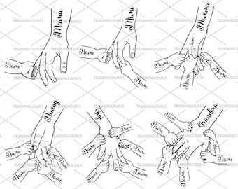 Bundle 1-6 Kinderhände und Mutter-Svg, individuelles Mutter- und Kinderhände-Svg, Muttertags-Fist-Bump-Set-Svg, Mama-Hand-Svg, Oma- und Kinderhand