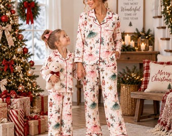 Pink Satin Ballerina Pajamas Set, Matching Mommy and Me Pajamas, Holiday Pajamas for Family, Christmas Eve Sleepwear, Family Matching PJs