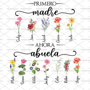 Personalizado Primero Madre Ahora Abuela Png, Jardín de la Abuela Png, Acuarela Floral, Flor del Mes de Nacimiento Diy, Día de la Madre Png, Mamá Floral Png