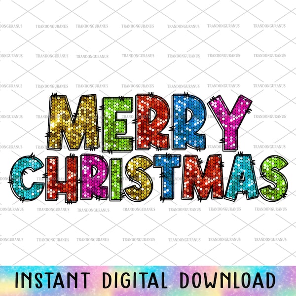 Glitter Merry Christmas Png, Faux Sequin Christmas Png, Xmas Holiday, Retro Christmas Png, Christmas Glitter PNG Print File For Sublimation