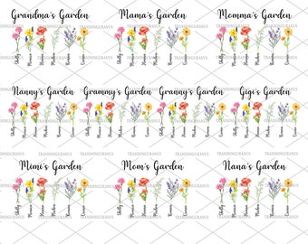 Bundle Personalized Grandma's Garden Png, Birth Month Flower, Mama Flower Png, Happy Mother's Day Png, Watercolor Floral, Gift For Grandma