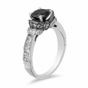 エンチャンテッド ディズニー ブラック ラウンドカット CZ アラベスク CZ/モアッサナイト ダイヤモンド 925 スターリングシルバー 女性用リング /彼女へのギフト/誕生日プレゼント/記念日