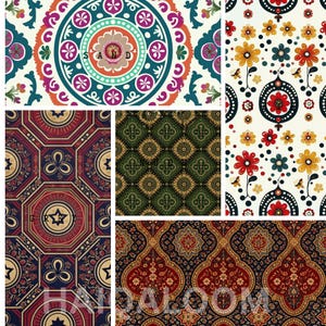 10 sömlösa Sindhi Ajrak-mönster | Pakistanskt traditionellt blocktryck digitalt papper (300 DPI)