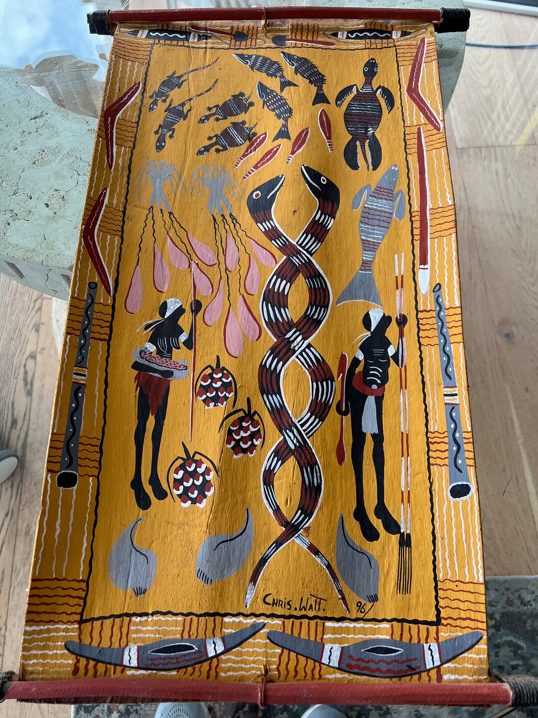 Aboriginal Bark Painting by Renowned Artist Chis Watt From the