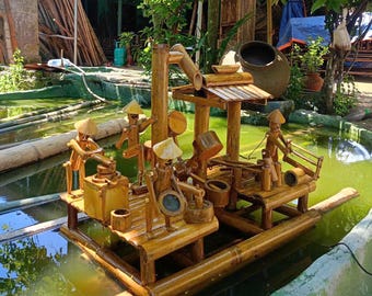 手作りのカスタムサイズの竹製水車 - 素朴な池と庭の装飾 - Etsy 日本