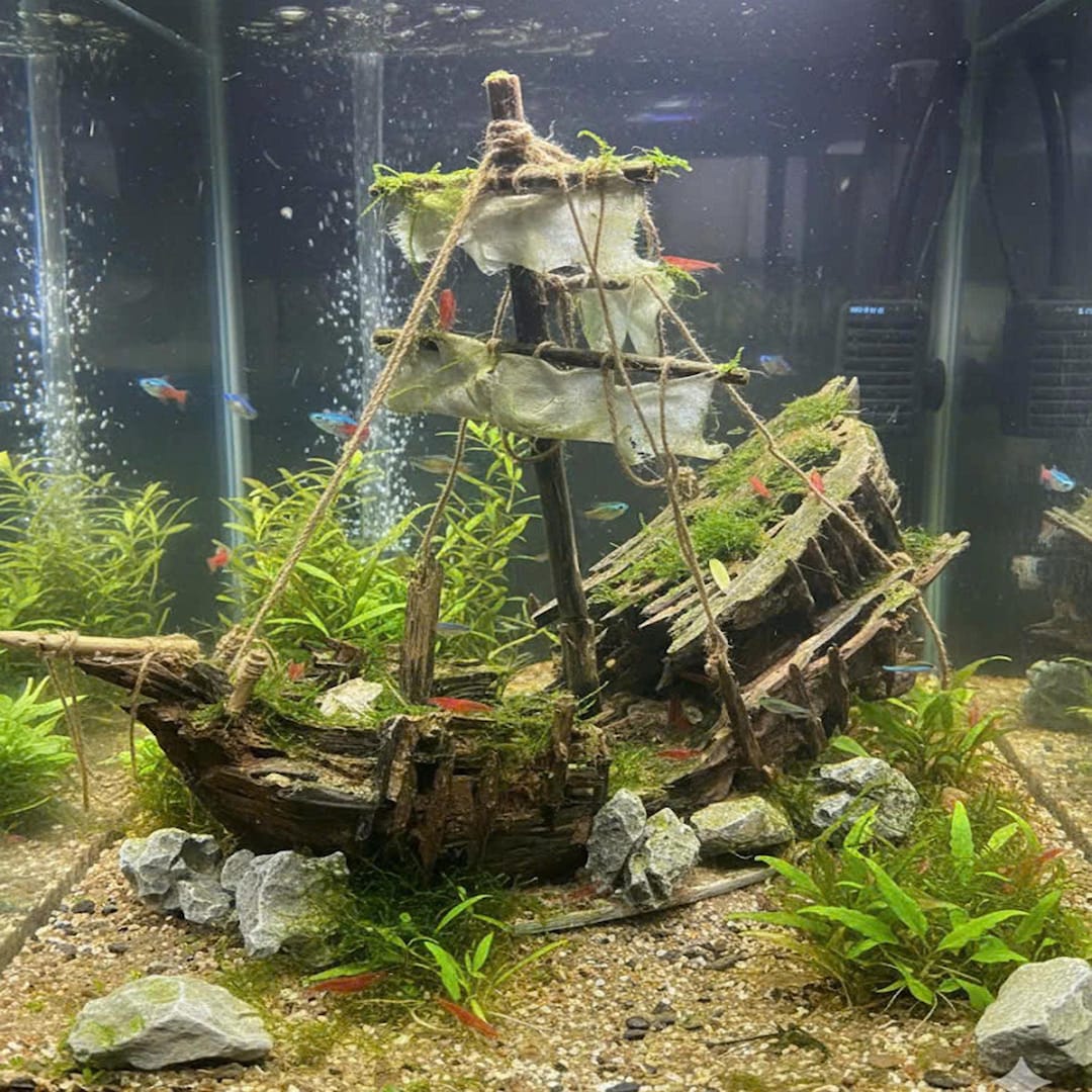 Handmade Pirate Ship Aquarium Decor Black Pearl Inspired Boat