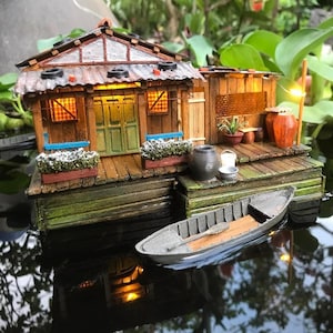 Floating House on water, Fish tank decoration,Aquarium decor,Handmade