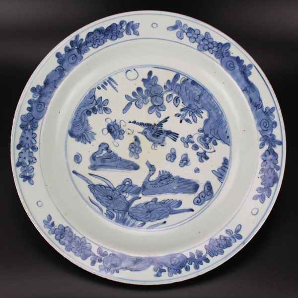 Chinese porcelain Jiajing large plate 35 cm | Blue and white Ming dynasty antique 16th century ducks and geese dish MUSEUM quality