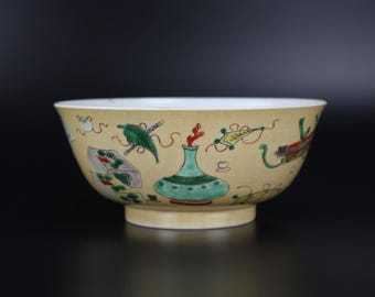 Kangxi Famille Verte Porcelain Bowl – Qing Dynasty, Hundred Antiques